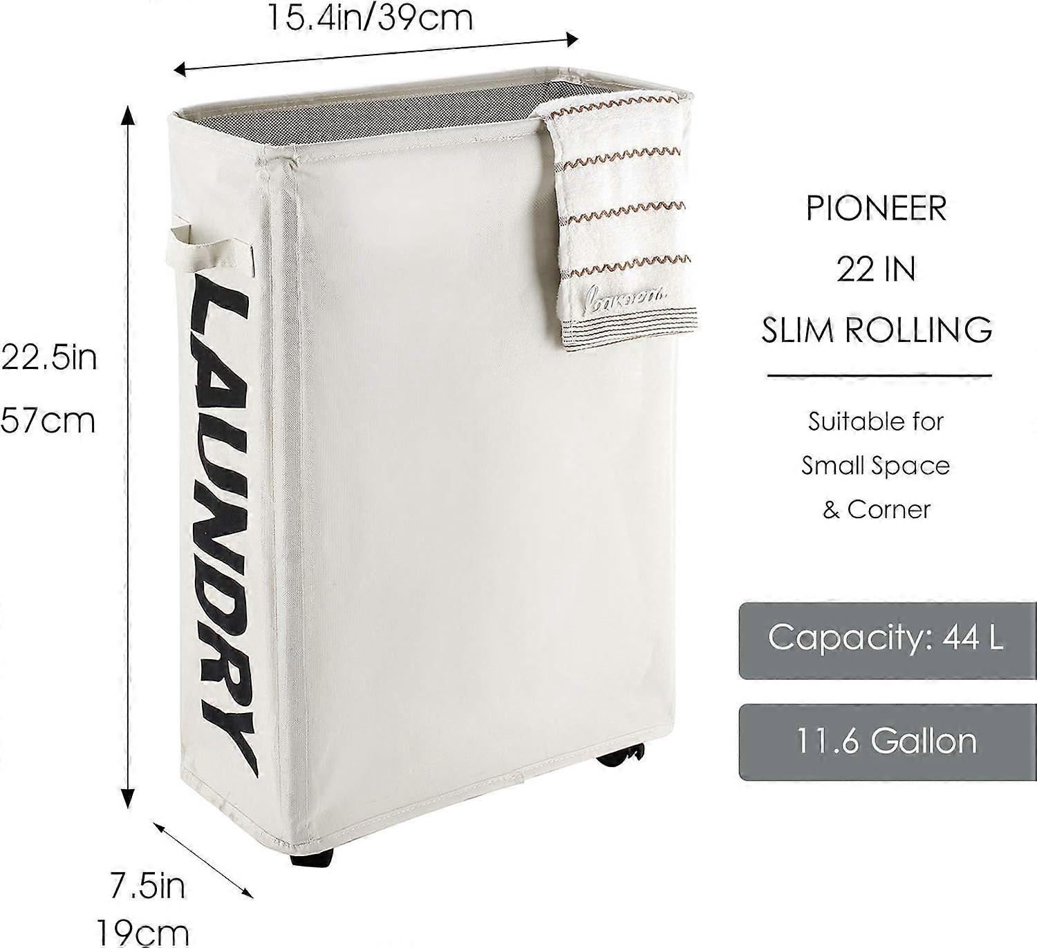 22" Rolling Slim Laundry Basket   on Wheels Tall Thin Dirty Laund