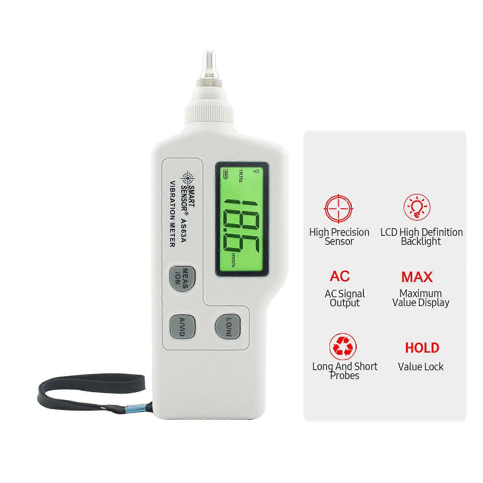 SMART SENSOR AS63A digital vibrationsmåler med LCD-skærm vibrationsanalysator tester højfølsomhedsprobe