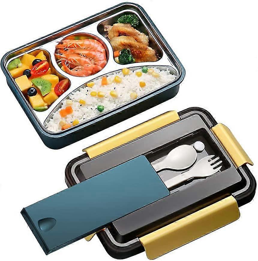 4-compartment Stainless Steel Leak-proof Portable Lunch Box Without Bpa (blue)