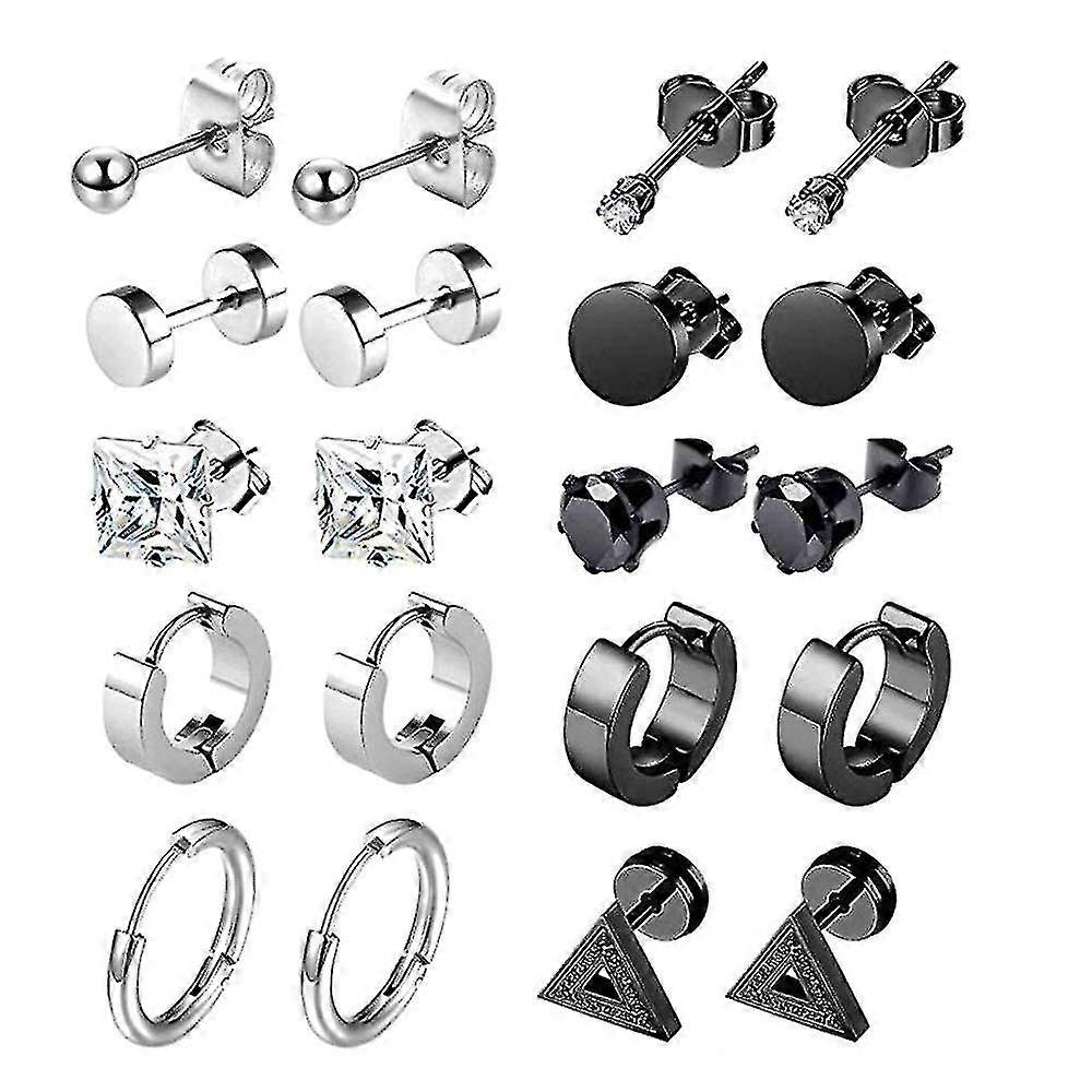 10ペアのステンレス鋼スタッドイヤリング、シルバーキュービックジルコニアスタッドイヤリング低刺激性ユニセックスジュエリーセットAユウ