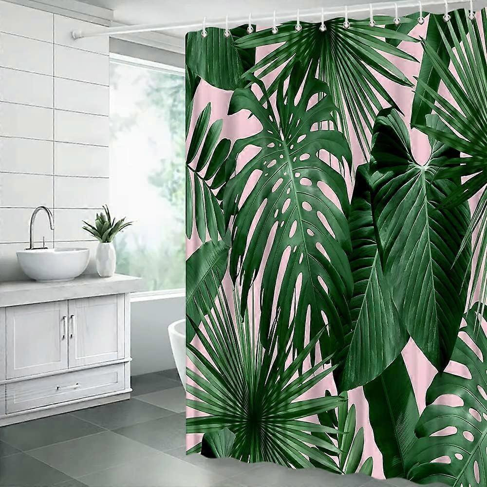 Linki Feuilles tropicales Rideau de douche Rose Vert Palmier Banane Monstera Feuille Botanique Hawaï