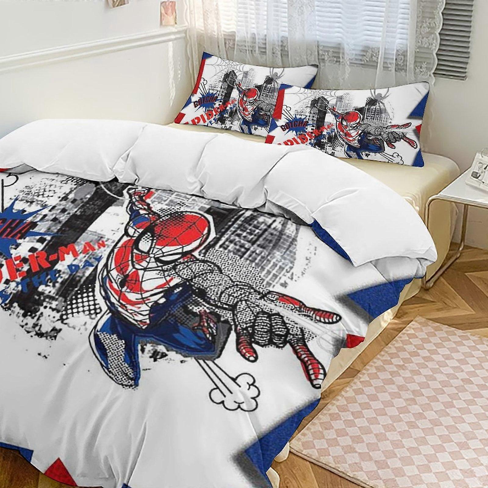 Zm642 Spider-Man 3-Piece Twin Bed Set - Includes 1 Single Quilt And 2 Pillow Cases Bedding - Fade Resistant Microfiber Lc642