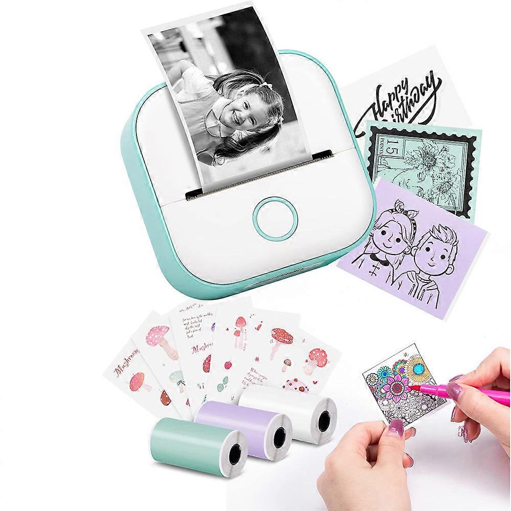 Mini Label Printer T02 Portable Small Printer with 3 Rolls of Paper, Sticker Printer for Study, Notes, Pictures, Photos, Diaries, DIY, Compatible with