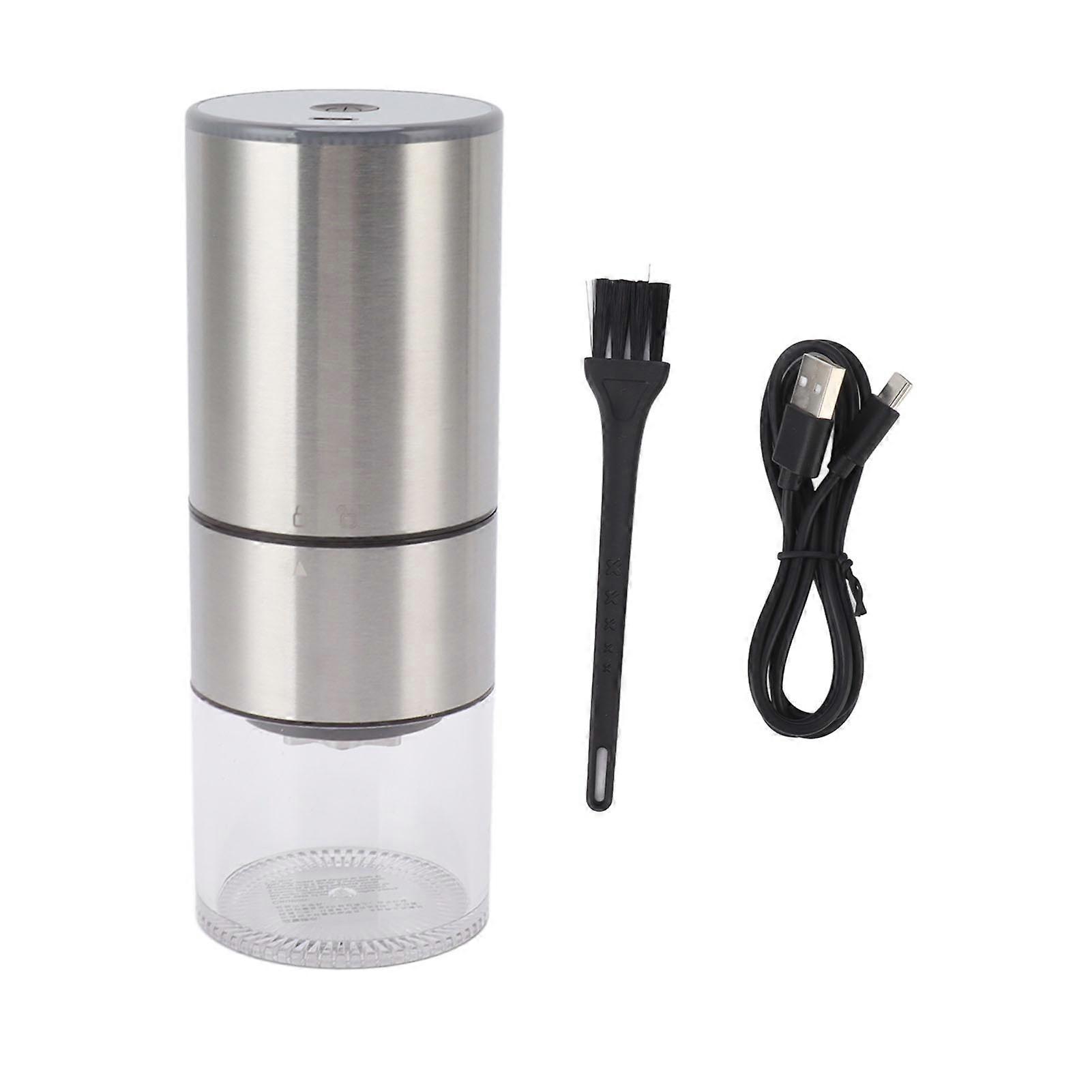 Electric Coffee Grinder Fine Coarse Adjustable Automatic USB Charging Portable Cordless Bean Grinder Silver