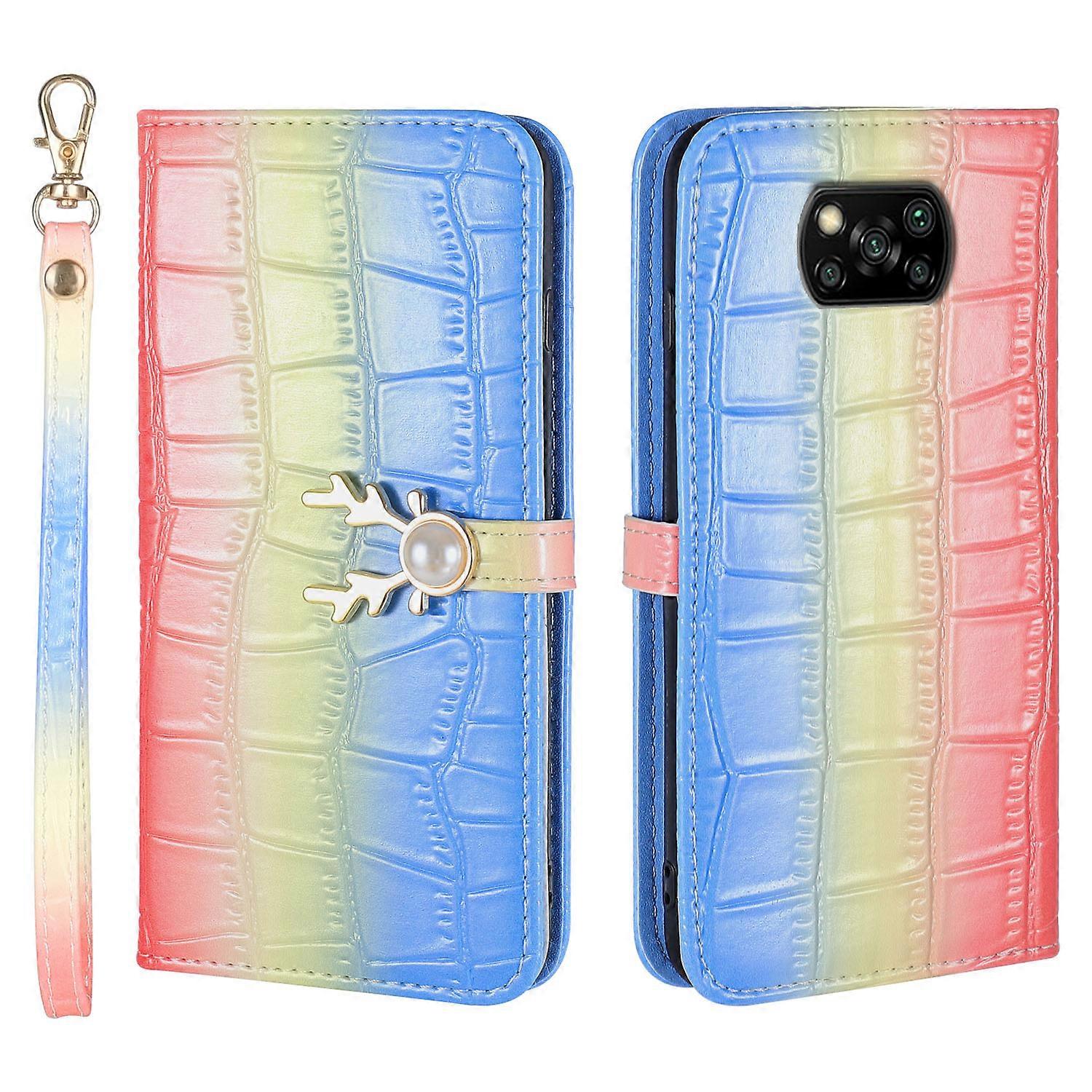 Elk Pattern Phone Case for Xiaomi Poco x3 with Card Holder, lanyard, PU Leather Material, Wallet Function, Corner Fall Protection
