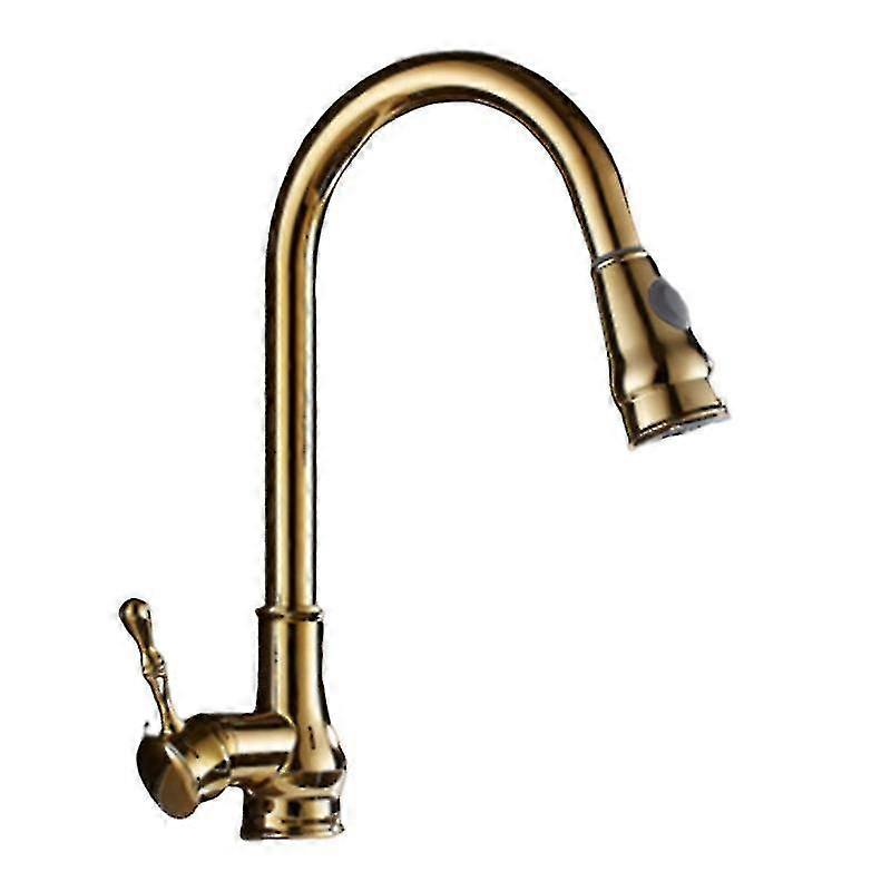 صنابير المطبخ الذهبية مع بخاخ السحب ، صنبور حوض المطبخ مع بخاخ قابل للسحب ، مقاوم لبصمات الأصابع ، حامل سطح بفتحة واحدة ، ارتفاع H واحد Q
