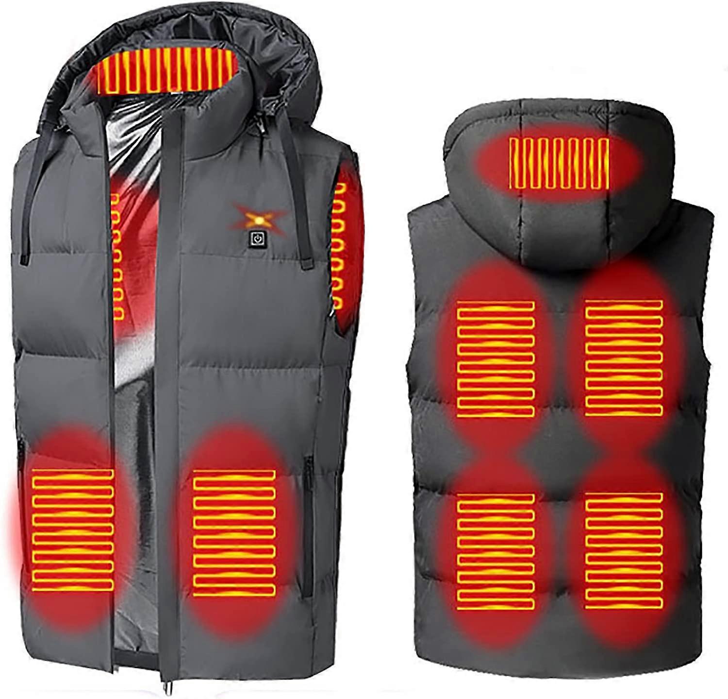 Gilet riscaldato unisex con cappuccio per uomo Donna UK USB Scaldacorpo elettrico Giacca riscaldante lavabile con 3 livelli di riscaldamento 7 Zona di riscaldamento invernale all'aperto 