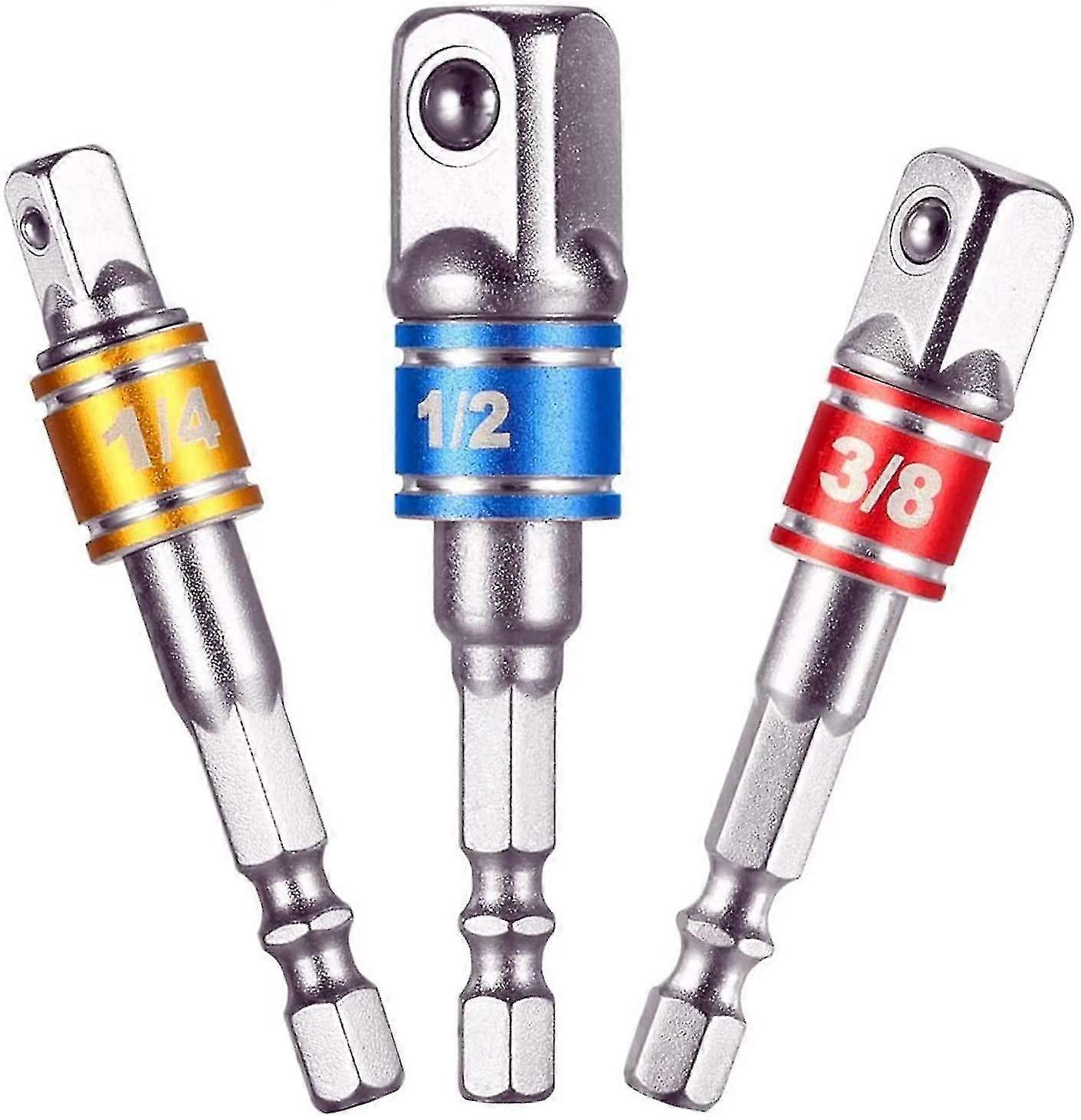 Set Hand Tools Driver,3 Pcs 1/4", 3/8", 1/2" Driver Extens Grade Socket Adapter Set,hex Shank Bit Square Nut Driver Set,for Automotive