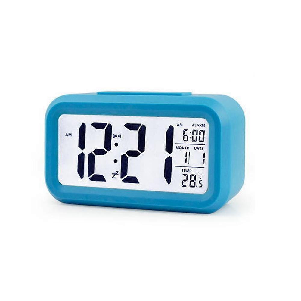Backlit Electronic Digital Temperature Alarm Clock Calendar Snooze Function Bedside Alarm Clock Smart Digital Alarm Clockblue