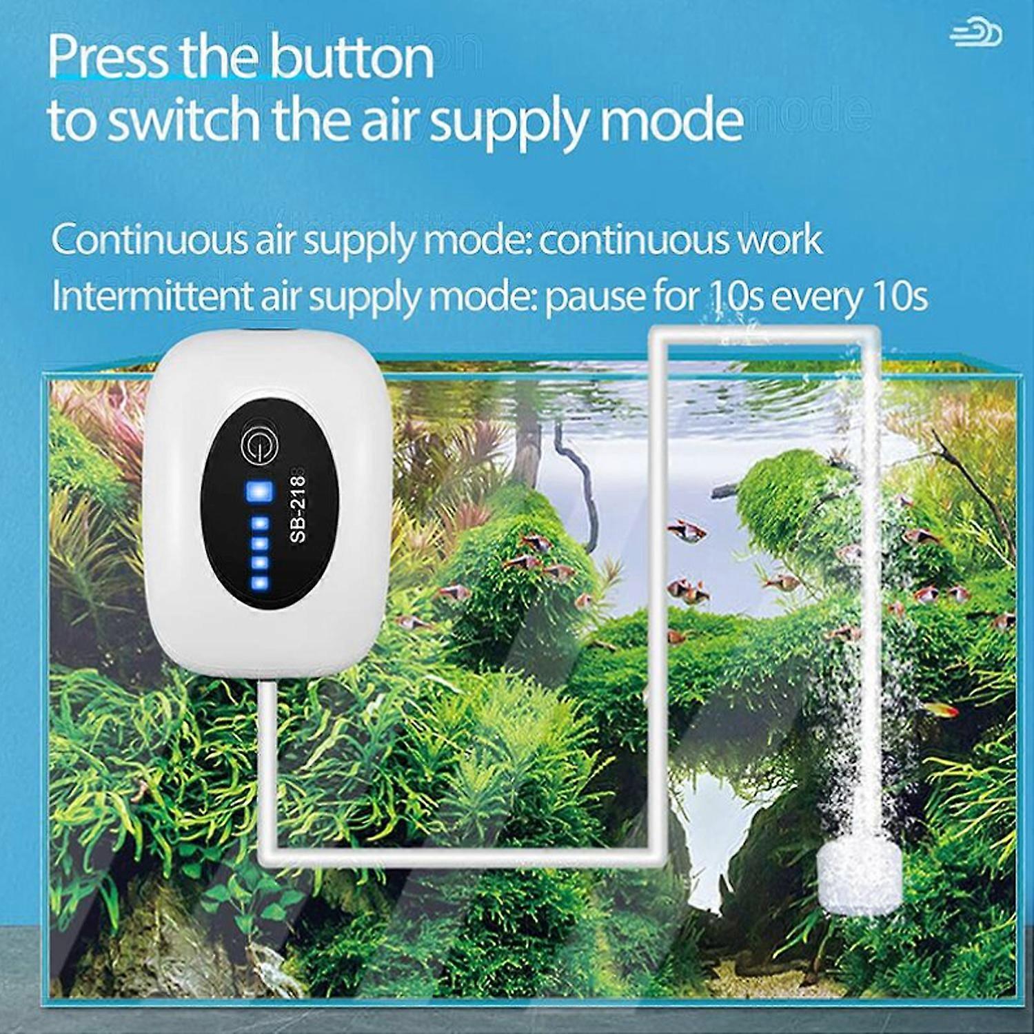 Akkukäyttöinen akvaarioilmapumppu, hiljainen ladattava kannettava kalailmapumppu