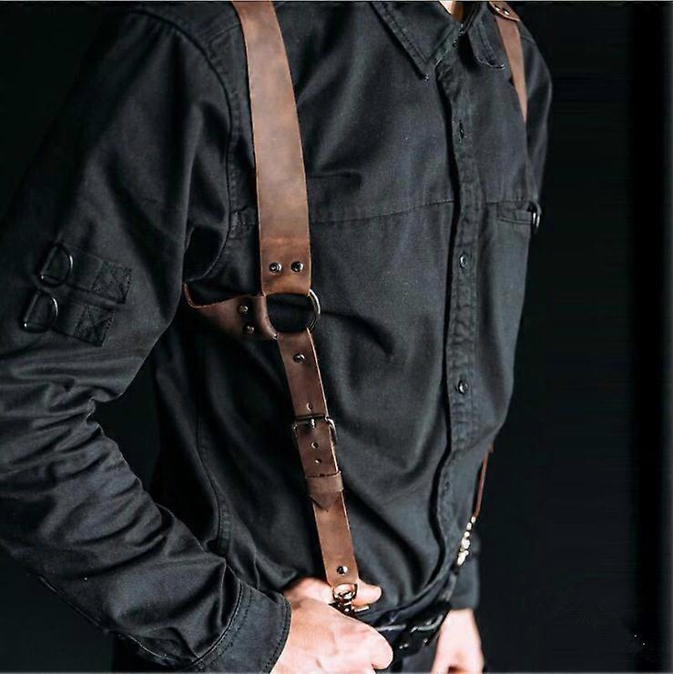 Säädettävät miehet Pu nahkainen takavyö runko rintavaljaat henkselit vyö (1kpl, ruskea)