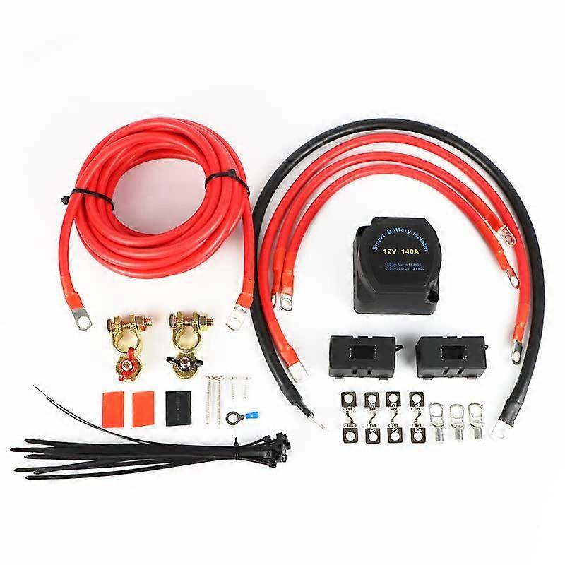 Split Charge Relay Kit 12V Oltage 140 AMP Split Charge Relay Set for Camper Car RV Yacht Smart 2 Battery Bank Isolator Charge (3M)