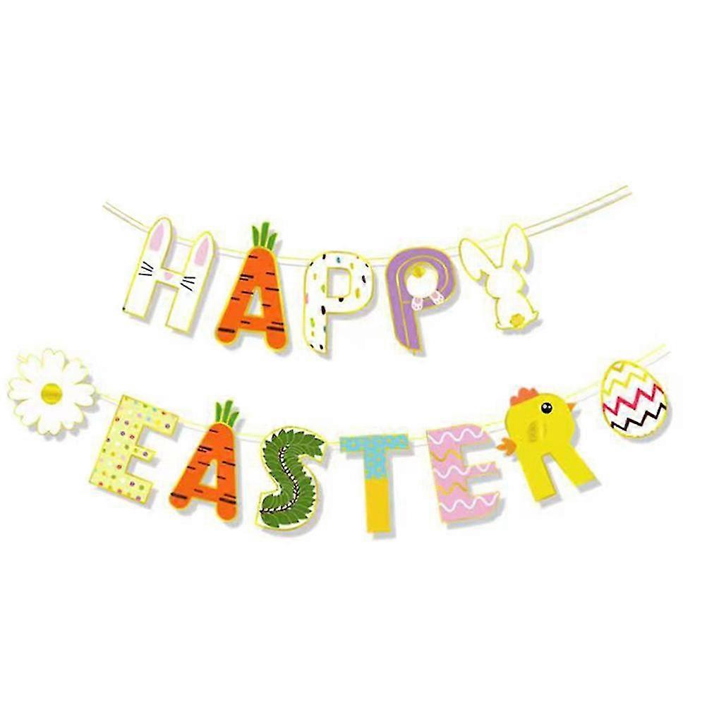 2 Sets Happy Easter Banner Garland Decoration Easter Banner Easter Bunting Decoration