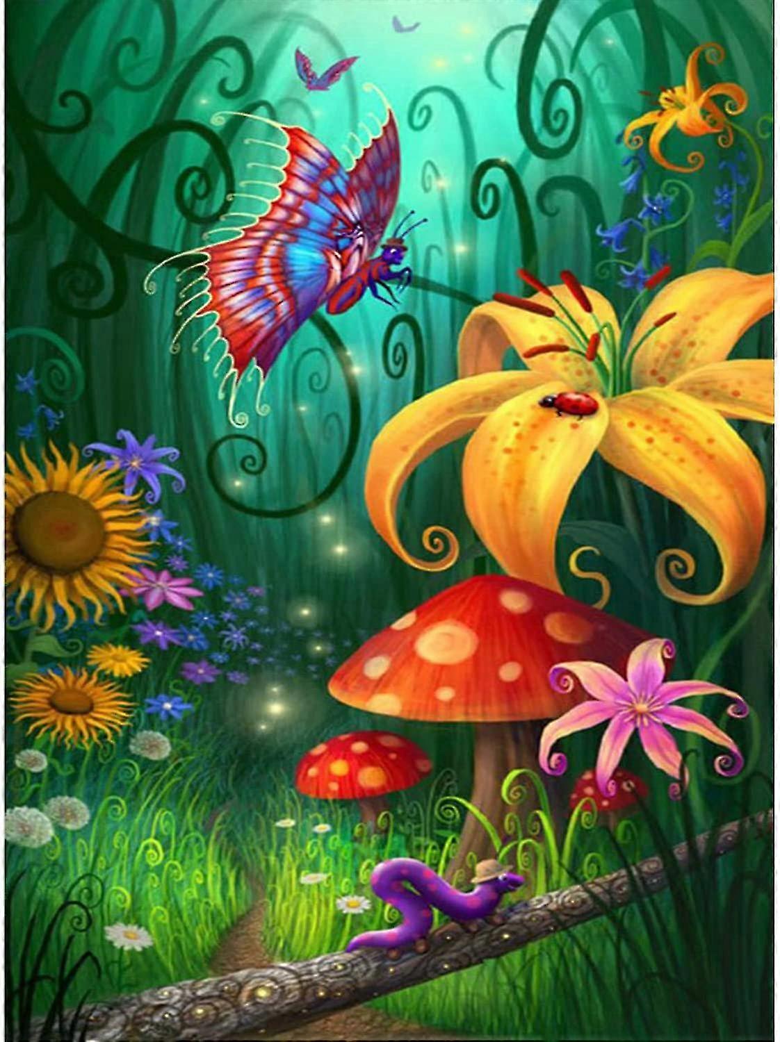 大人のための花ダイヤモンドアートキット初心者ラウンドフルドリル5d DIYバタフライダイヤモンド塗装キット動物ダイヤモンドアート絵画キットキノコピクト