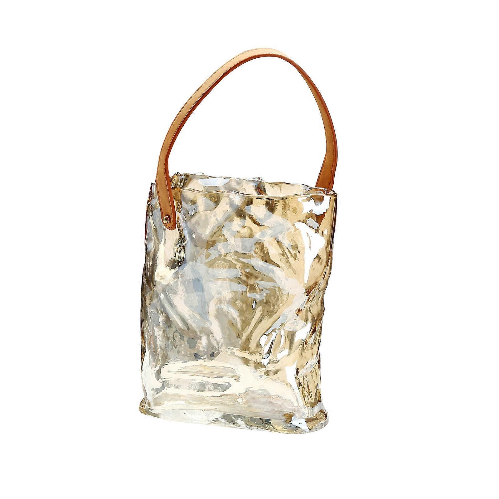 Modern Glass Clear Vase with Elegant Handbag Design with Handle for Flowers/Home Dcor/Office