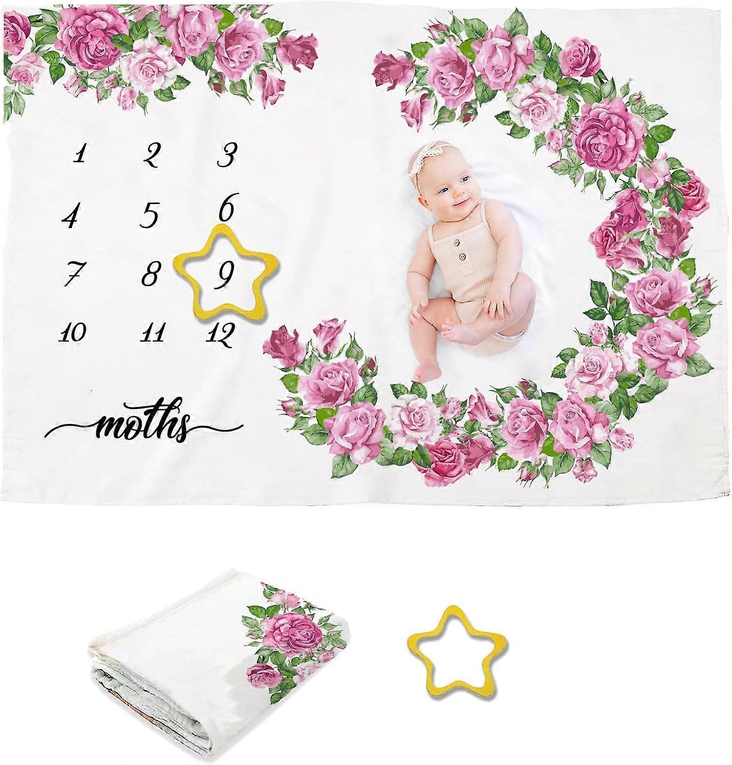 1 Pc Milestone Blanket Polyester Rose Monthly Milestone Blanket Soft Plush Photo Prop Blanket for Nursery Decor Photography Background Prop Decor