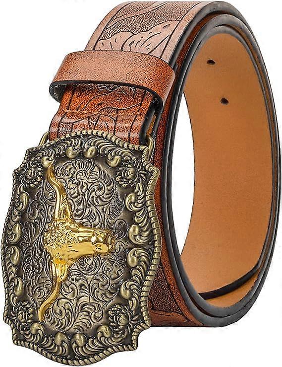 Western Leather Cowboy Buckle Belt for Men Women Jeans  display picture 1