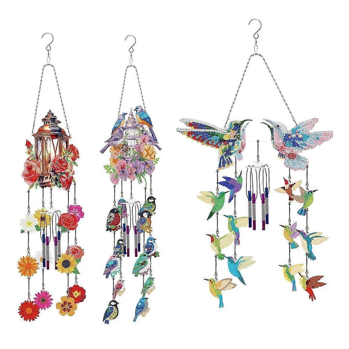DIY Dotted Diamond Art Painting Wind Chime Kit, Three-Dimensional Sun Catchers Diamonds Dot Paintings A