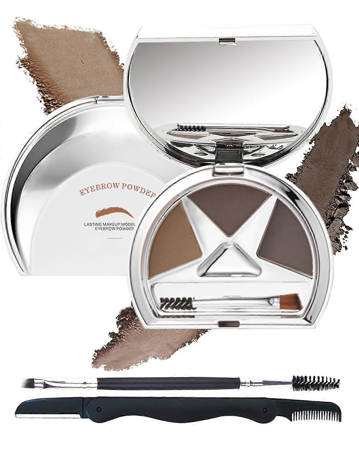 Eyebrow Powder Makeup Kit, 3 Colors Eye Brow Powder Long-Lasting Waterproof, Tinted Eyebrow Powder Medium Dark Grey Brown Brow Filler