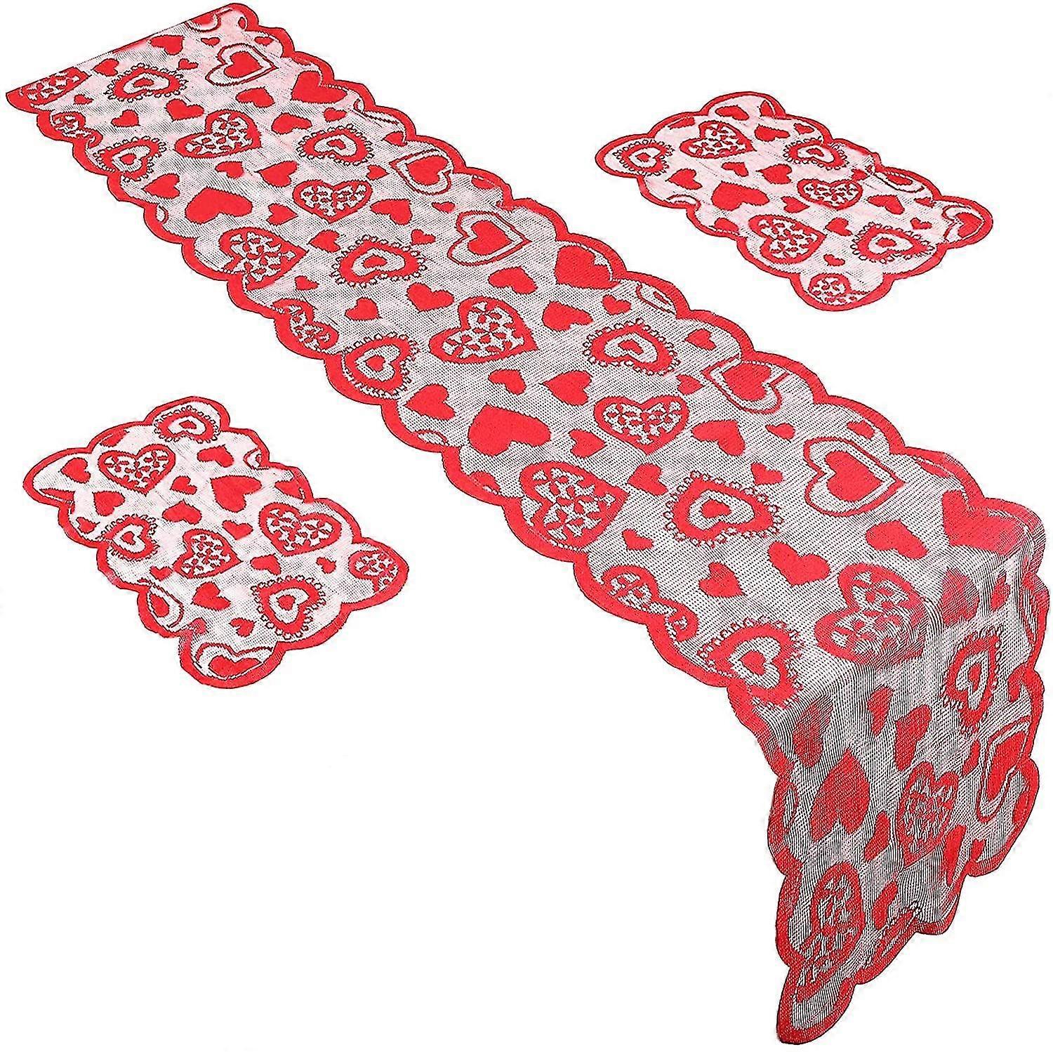 Valentine's Day Table Runner Decoration Heart Placemat Red Placemat Rectangular Table Cloth Table De