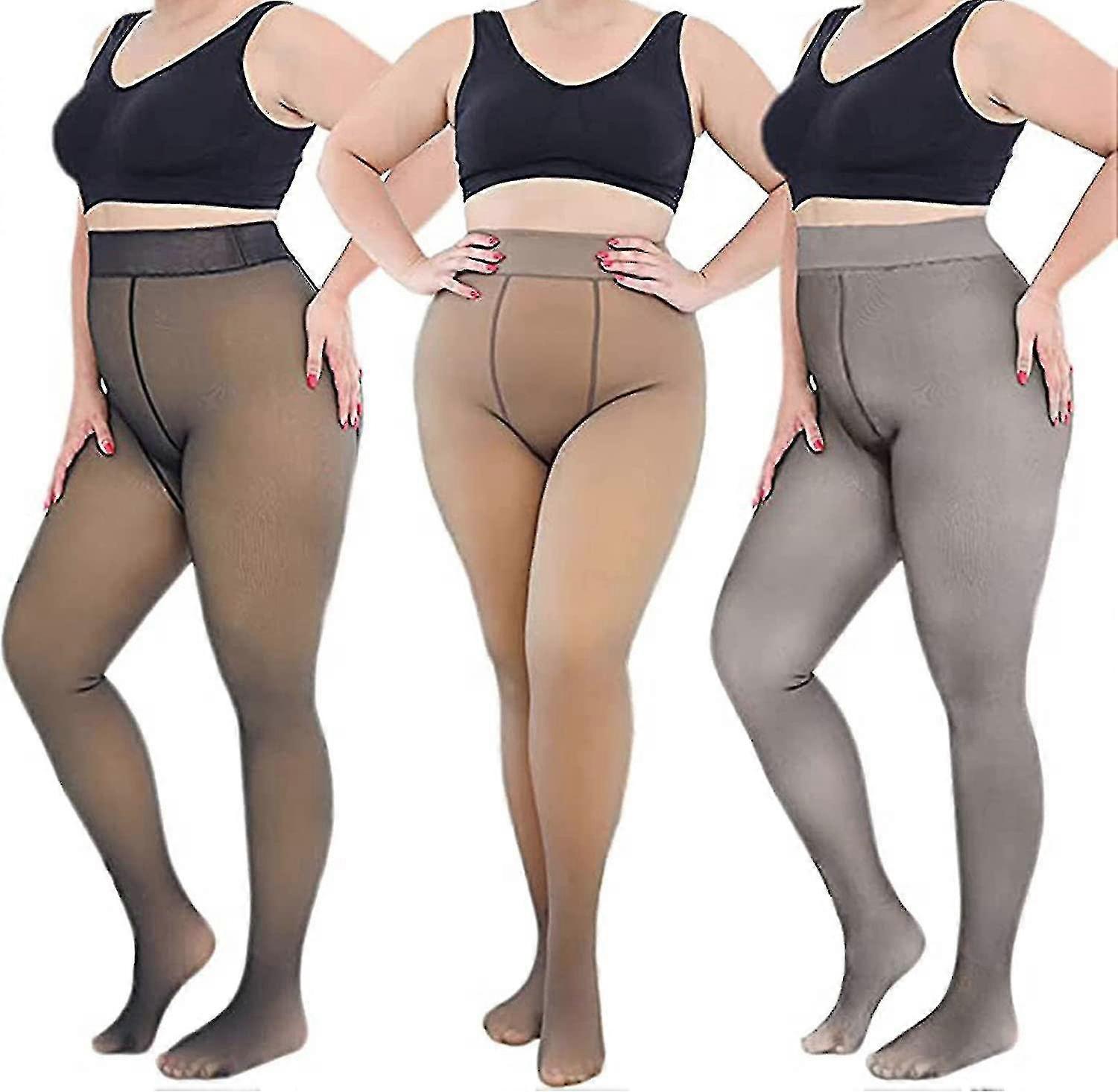 Plus Size Fleece Lined Tights Women Ermal Pantyhose Leggings Warm Fake Translucent Sheer Stretch Stocking