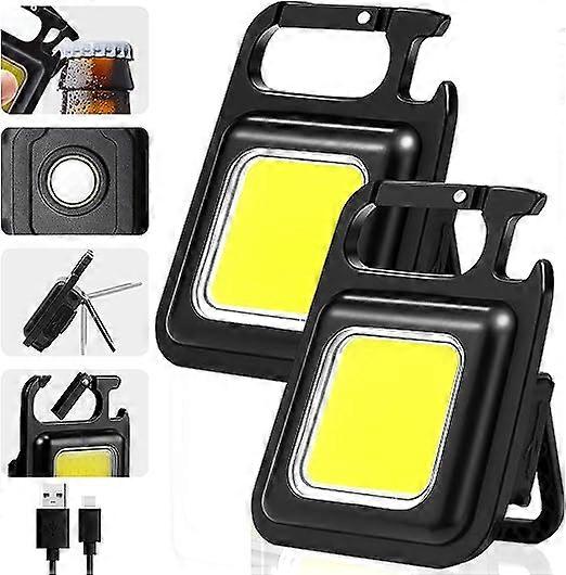 2 small flashlights (300mA), 500 lumen rechargeable keychain flashlight, mini flashlight, portable pocket light with folding stand, bottle opener, and