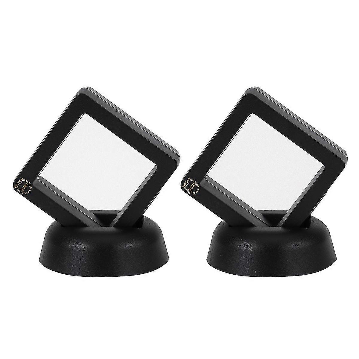 2pcs記念コインフローティングディスプレイケースラッククリアディスプレイボックススタンドホルダーサスペンションフレームメダリオンチップブラック