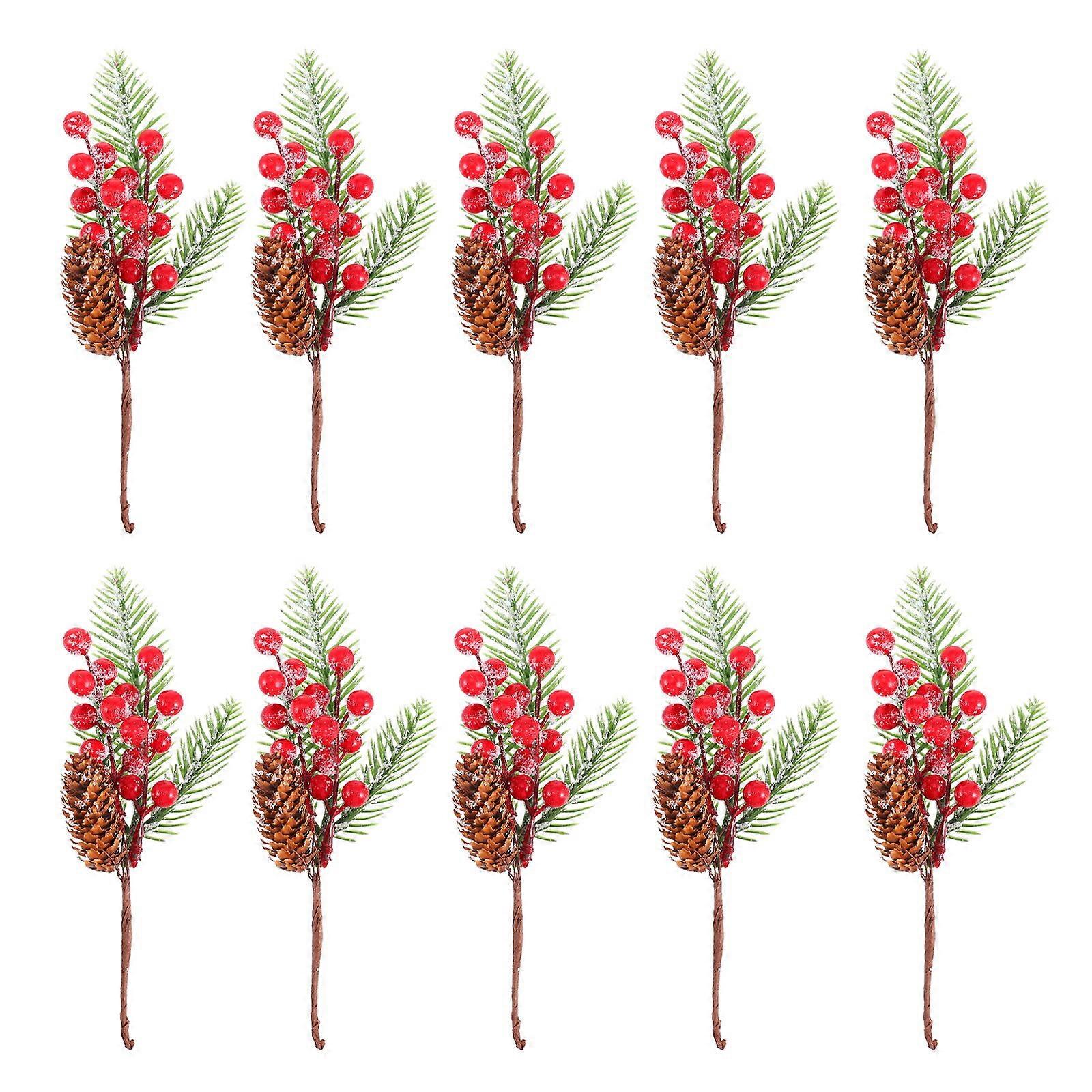 10pcs Vivid Simulation Pine Cones Fake Pine Needles Christmas Tree Cuttings