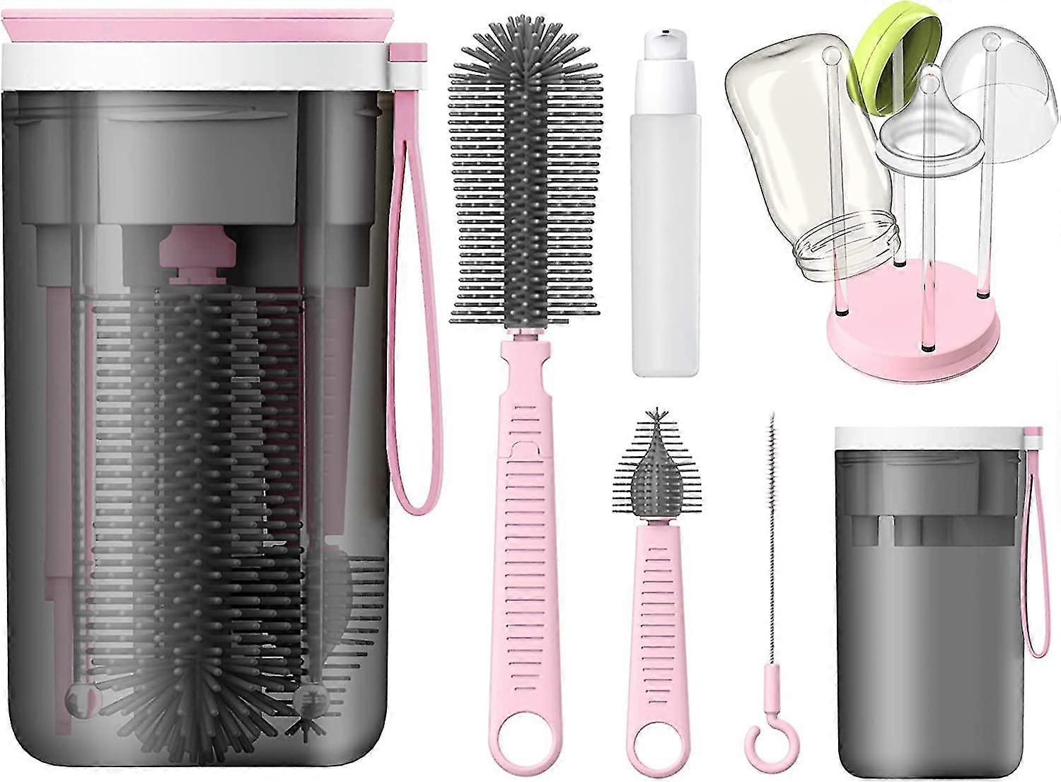 Baby Bottle Brush Set With Silicone Bottle Cleaner And Drying Rack, Baby Travel Essential, Gift For New Parents