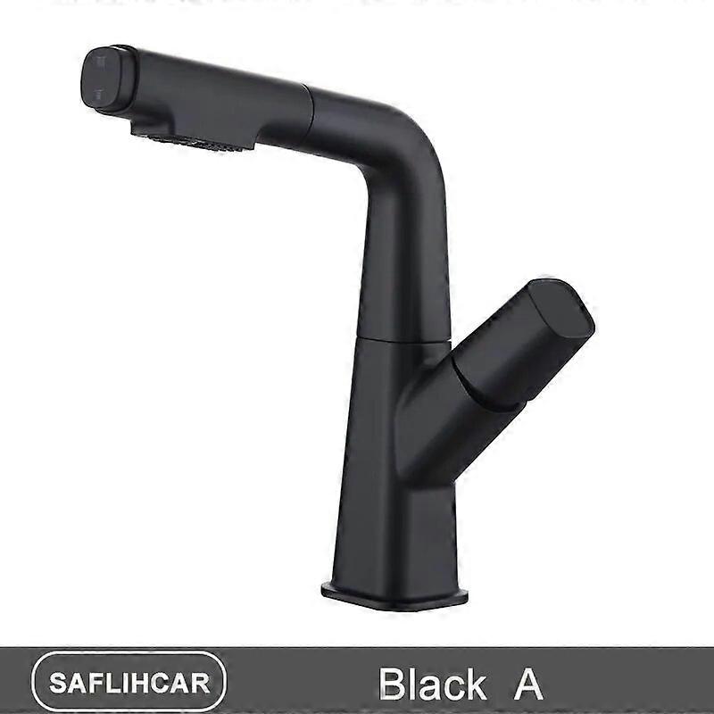 Gray Kitchen Sink Faucet 360 Degree Rotating Pull Out Button Key Basin Faucet Single Handle Hot Cold Mixer Tap