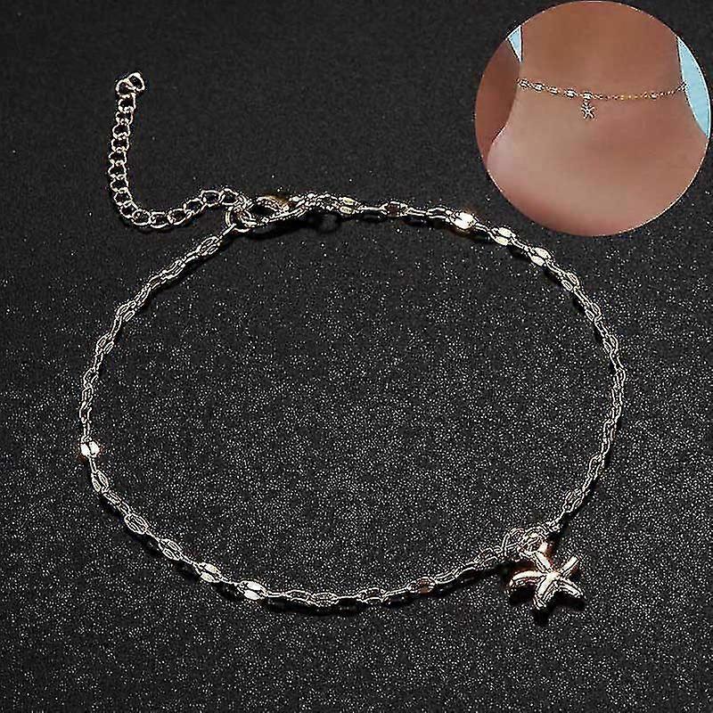 Bracelet De Cheville Chaîne Étoile De Mer - Bijou Pied Argenté Pour Femmes Et Filles - Style Boho Vintage