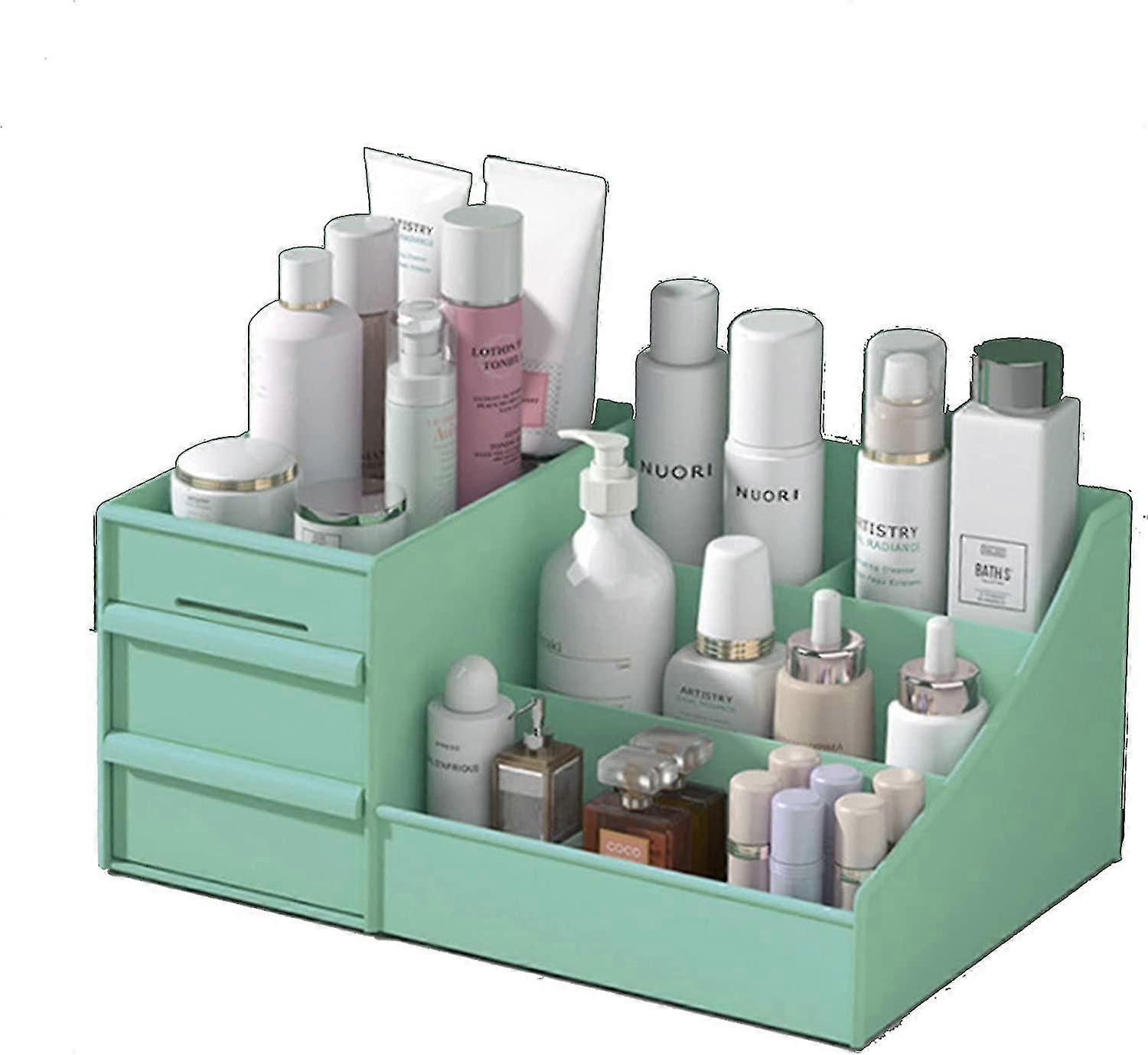 化粧台オーガナイザー, 引き出し2つ付き, 化粧用多機能収納ボックス, ジュエリー, オフィス, 文房具, 寝室, バスルーム(グリーン)