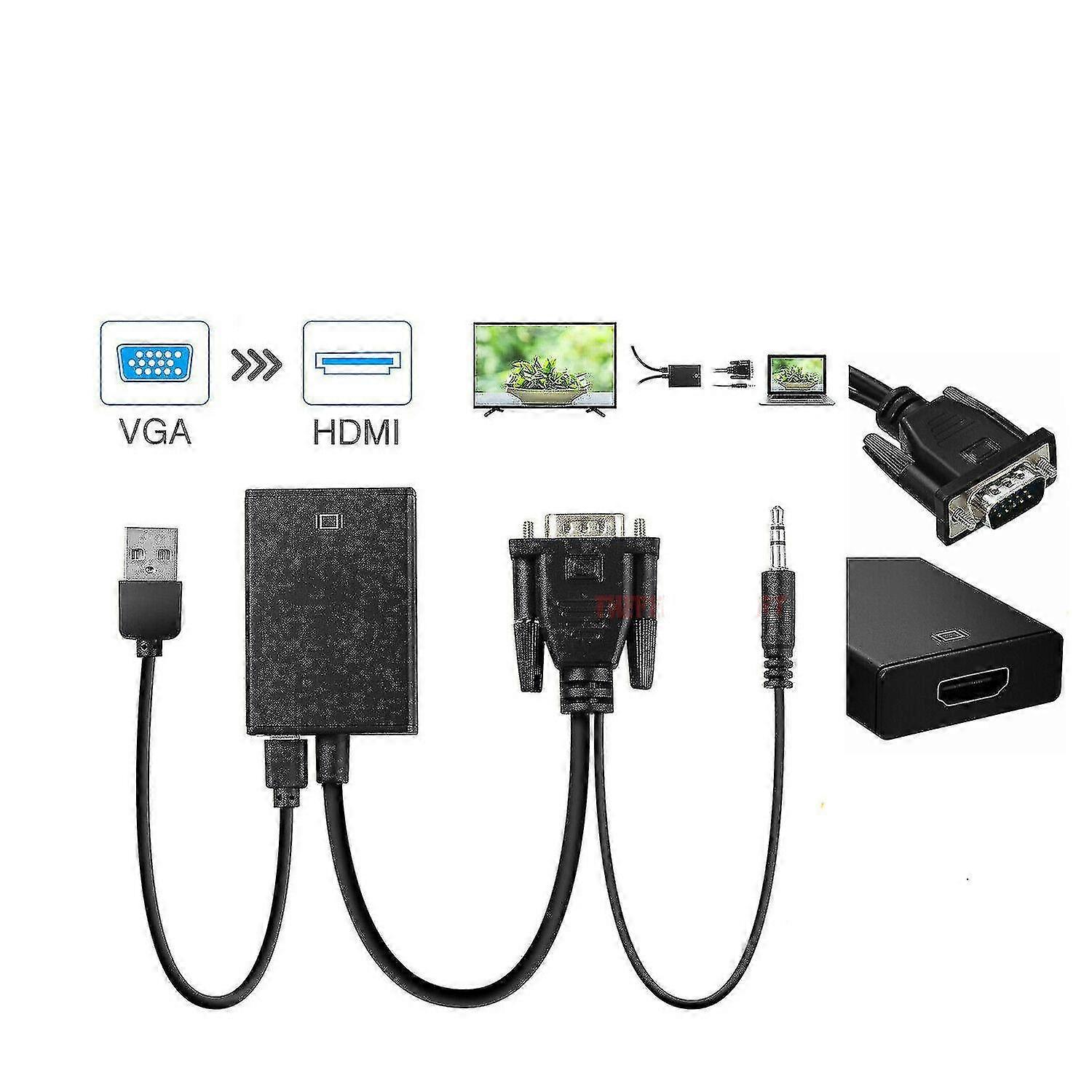 Vga ל- Hdmi ממיר 1080p HD מתאם עם כבל שמע עבור HDTV מחשב נייד טלוויזיה