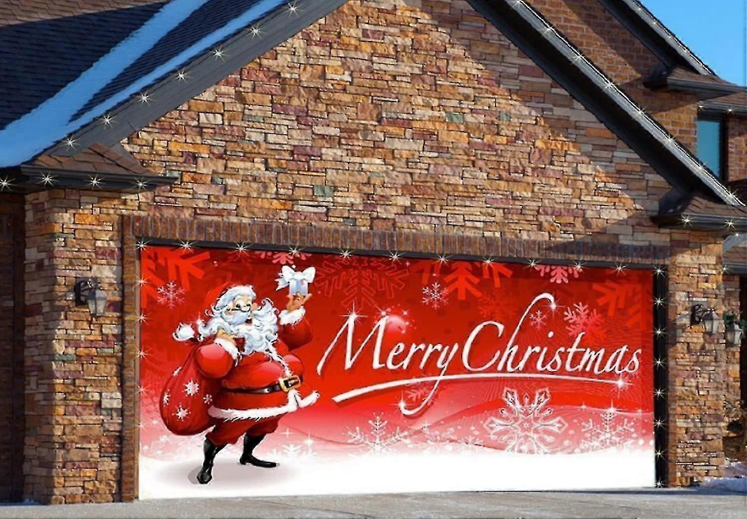 Weihnachts-Garagentor-Banner | 213x488 Cm, Rot Mit Schneeflocken