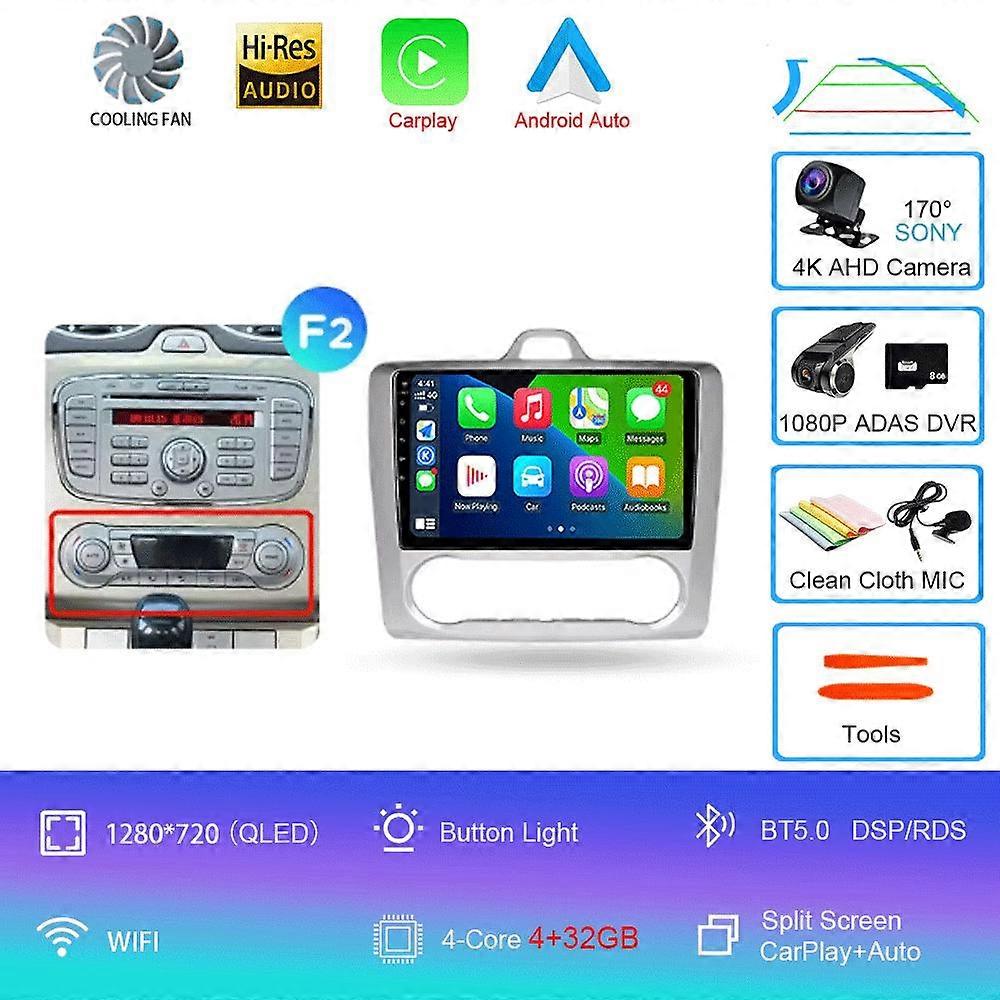 For Ford Focus 2 Mk 2 2004 - 2011 Android 14 Carplay Auto 4G+WIFI GPS Car Radio Navigation Multimedia Video Player Stereo BT