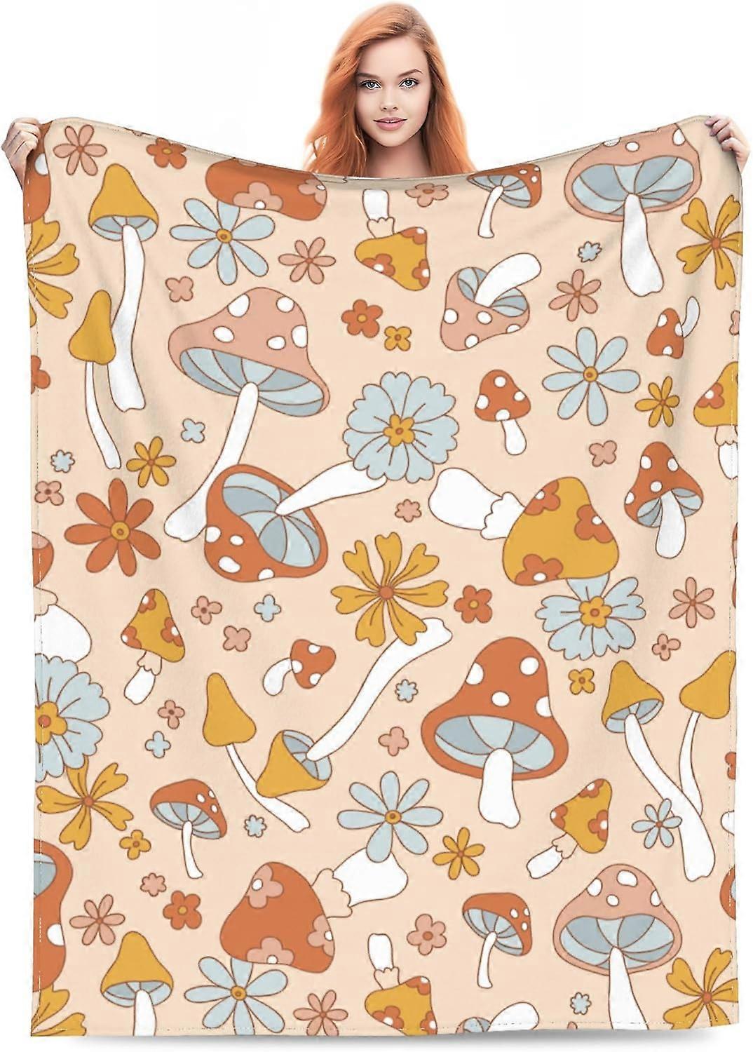 Sevimli Mantar Battaniye Retro Çiçekli Yumuşak Sıcak Atma Battaniyeler Hafif Rahat 70'ler Mantarlar Funky Groovy Estetik Boho Çiçekler Çocuklar & Kadınlar için Liv