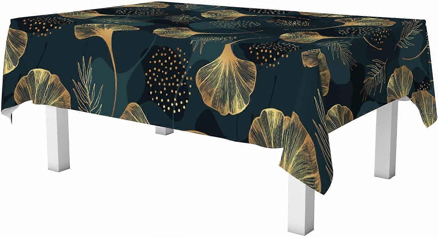 Golden Gingko Leaf Rectangle Table Cloth Natural Green Foliage Botanical Wipeable Waterproof Tablecloths Table Cover for Party Picnic Dinner Indoor an