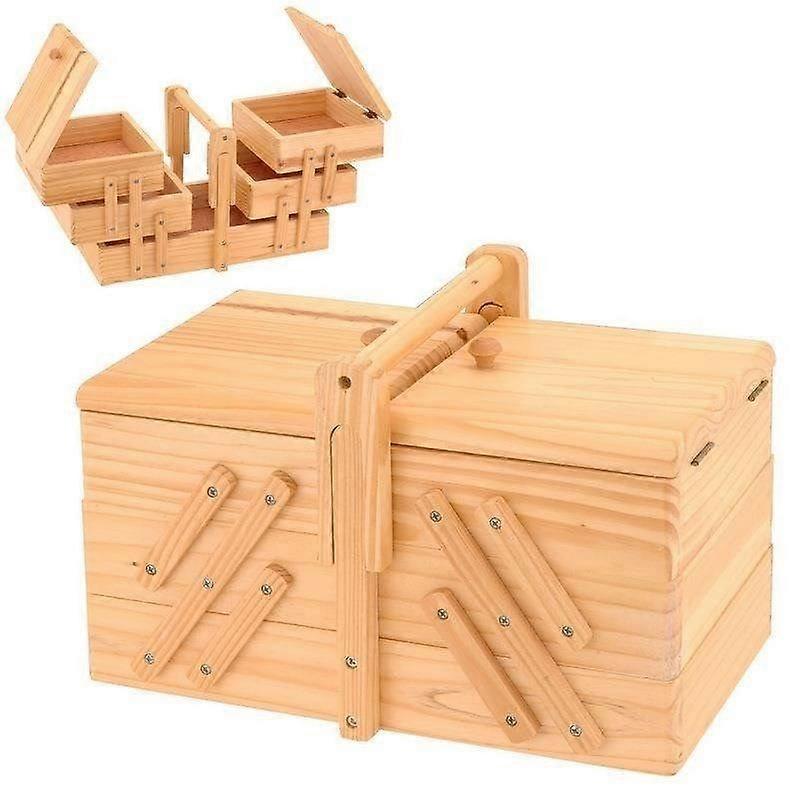 Wooden storage box with 5 compartments and handle