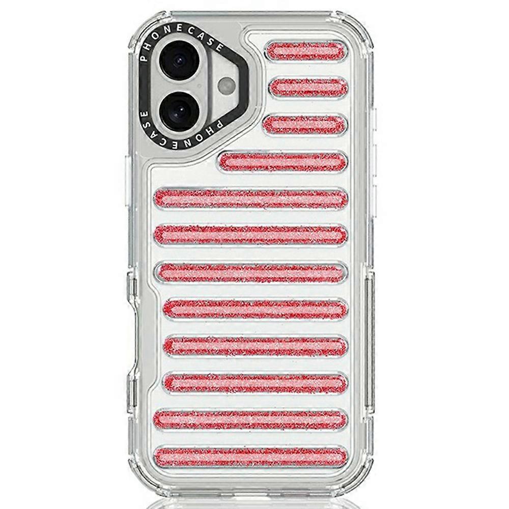 Capa protetora para iPhone 16 Plus, capinha cápsula com glitter, PC e TPU - vermelha