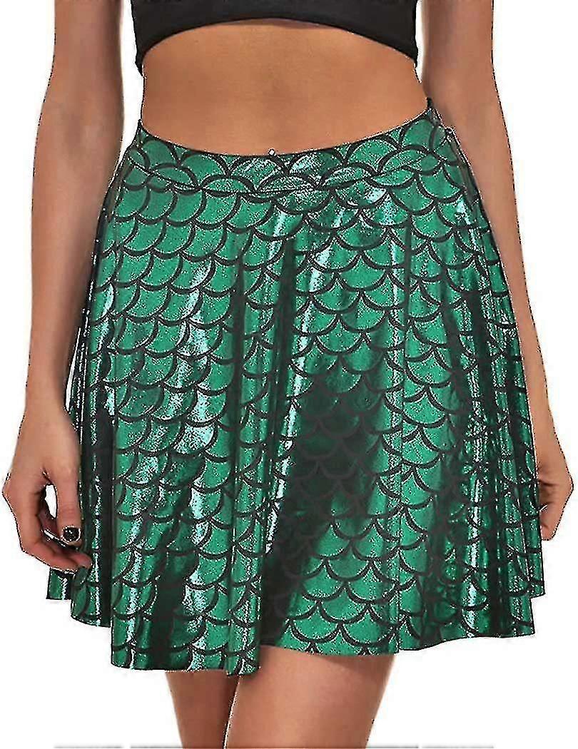 Jupes de sirène Sparkly Flared Plissé Mini Jupe - Vert foncé