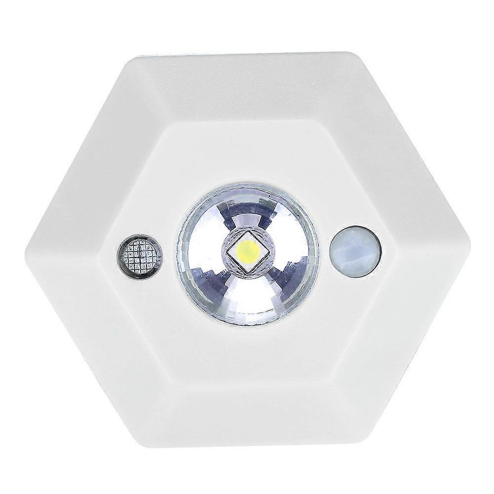 LED Hexagonal Body Induction Lamp Motion Sensor Light for Closet Hall Drawer 4.5V (White)
