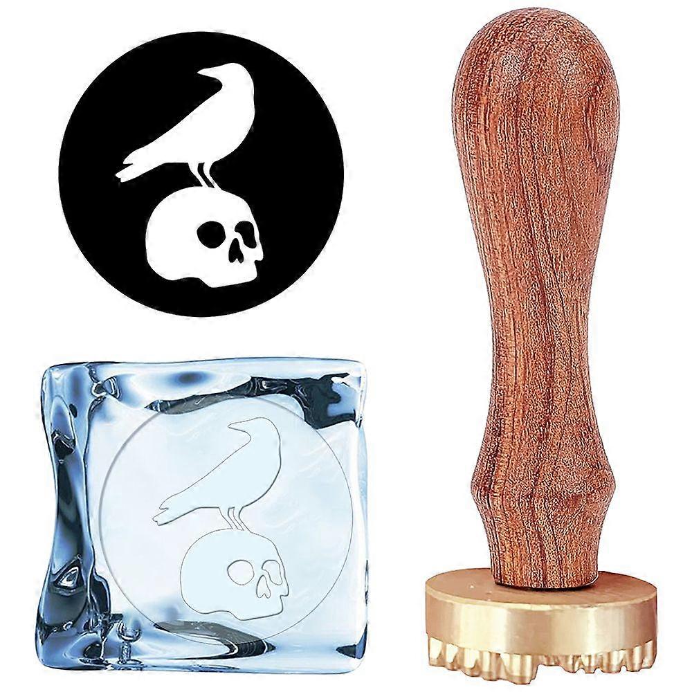 1Pc Brass Stamp Head with 1Pc Rectangle Velvet Pouches and 1Pc Pear Wood Handle for Wax Seal Stamp Skull Pattern Brass Stamp Head: 30x12mm