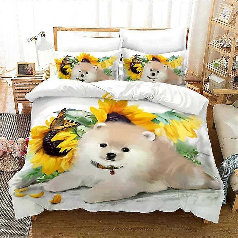 v2787ベッドシーツ犬の羽毛布団カバークイーンティーンボーイズの部屋の装飾マイクロファイバー動物テーマ寝具セットかわいいペットの子犬花掛け布団カバー3ピースベッド
