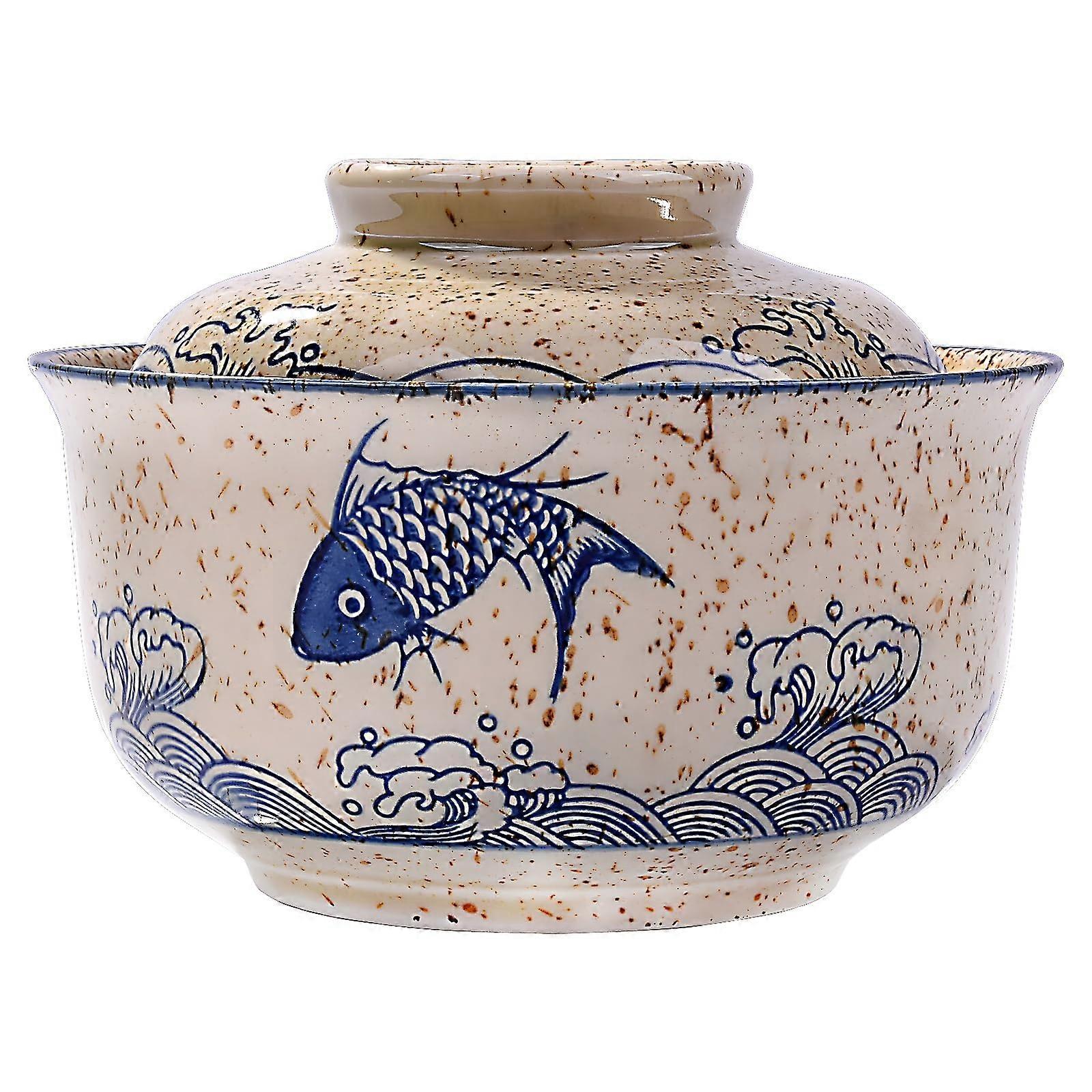 Japanese Style Ceramic Ramen Bowl with Lid