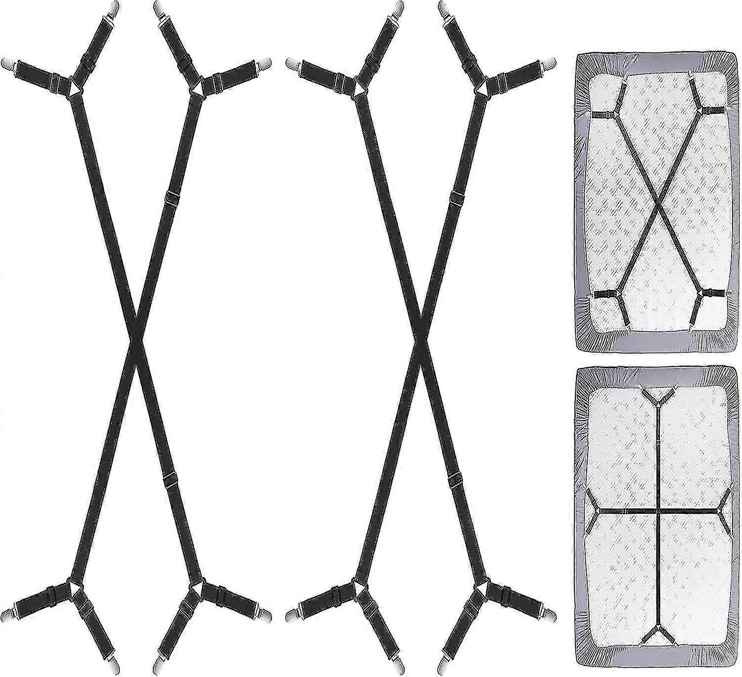 Bed Sheet Fasteners With Metal Clips Adjustable Set Of 4