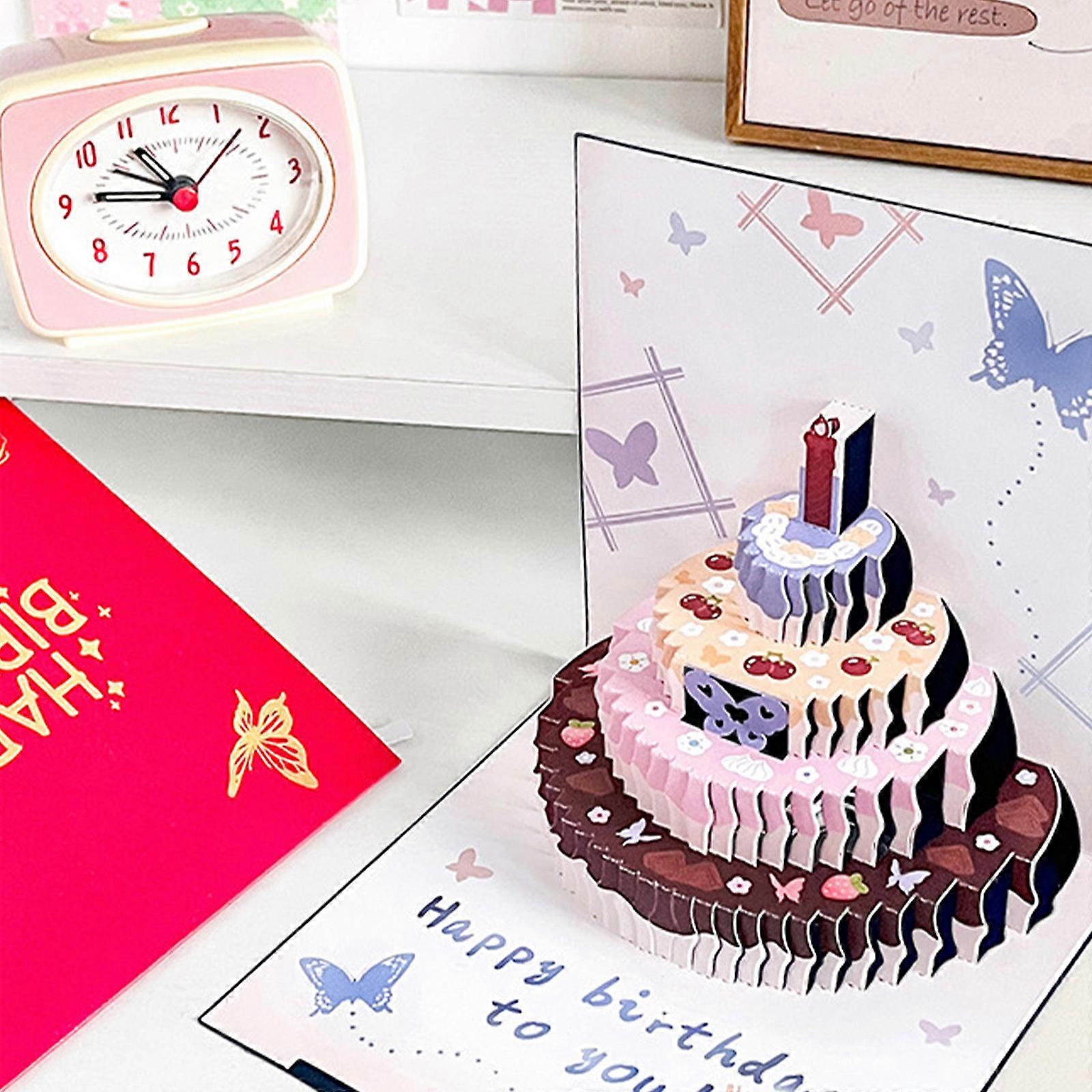 Unique 3D Popping Up Birthday Card with Butterfly Pattern and Cake Designs Musical Light Effect Birthday Greeting Card