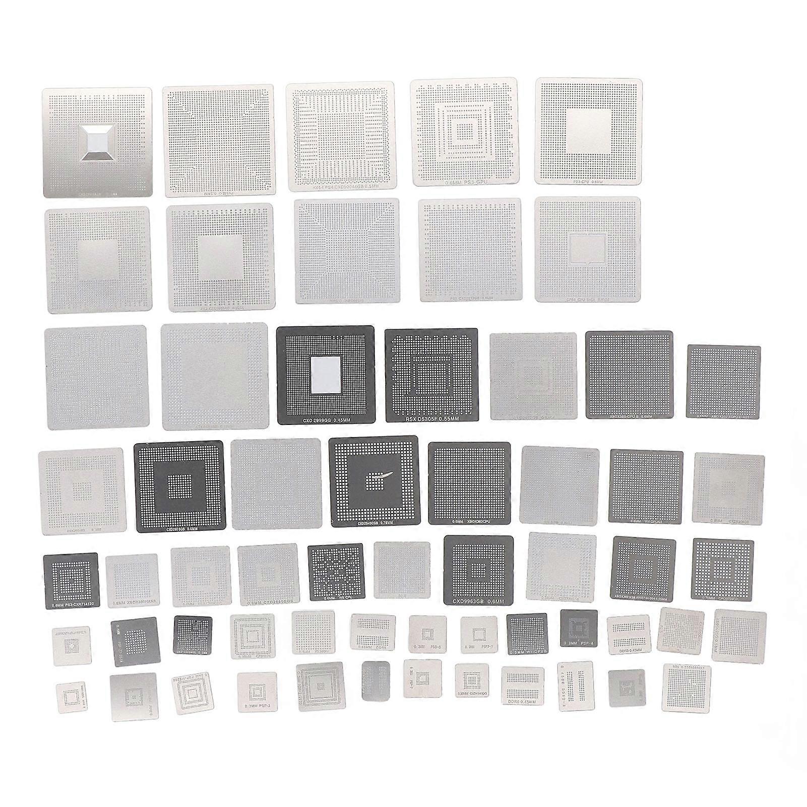 60 Pcs BGA Reballing Stencils 304 Stainless Steel Universal Rework Net Template Kit for Computer Chip Repair