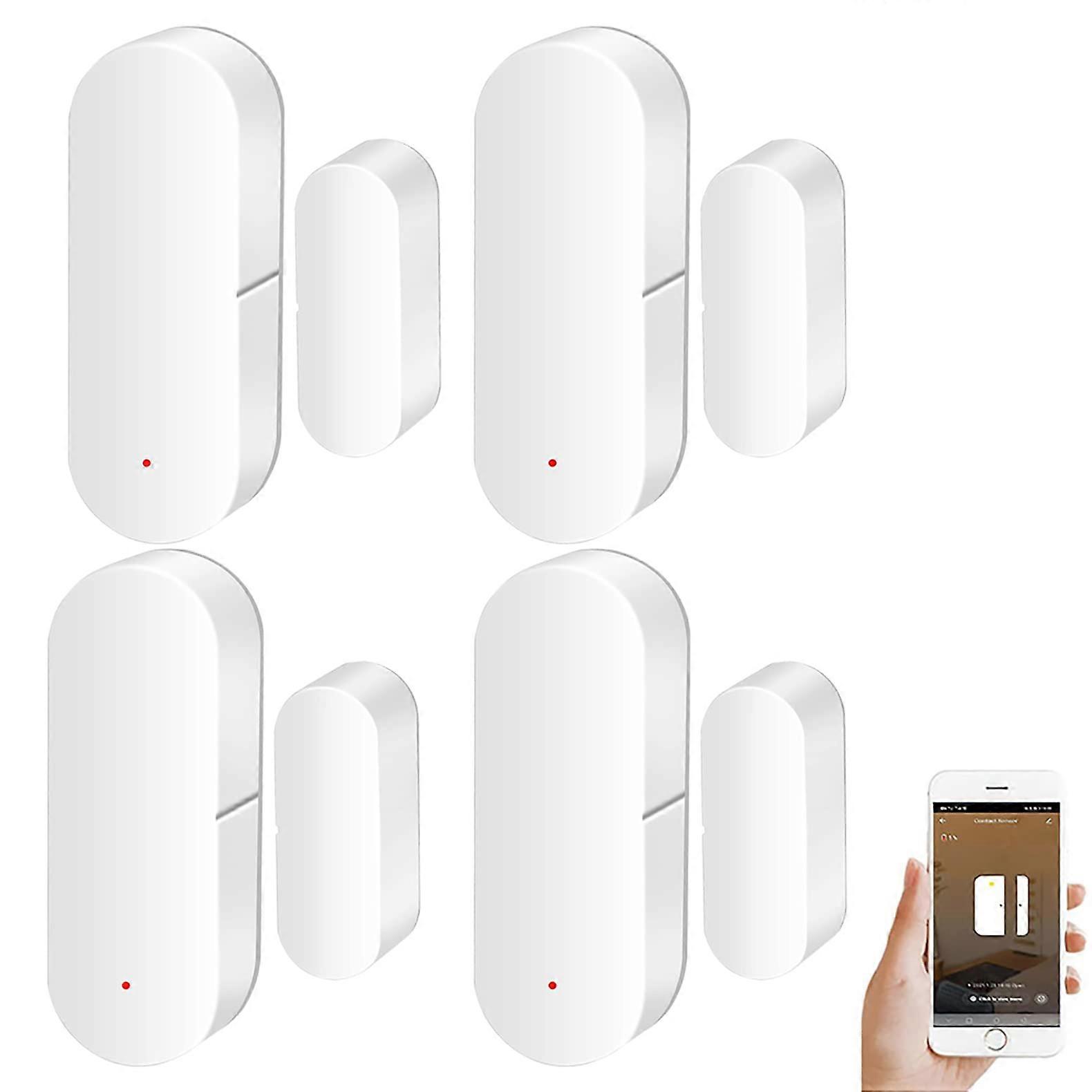 Door Window Sensor: Smart Tuya Door Sensor Free App Real-time Alerts, Wireless WiFi for Home Security (4-Pack)