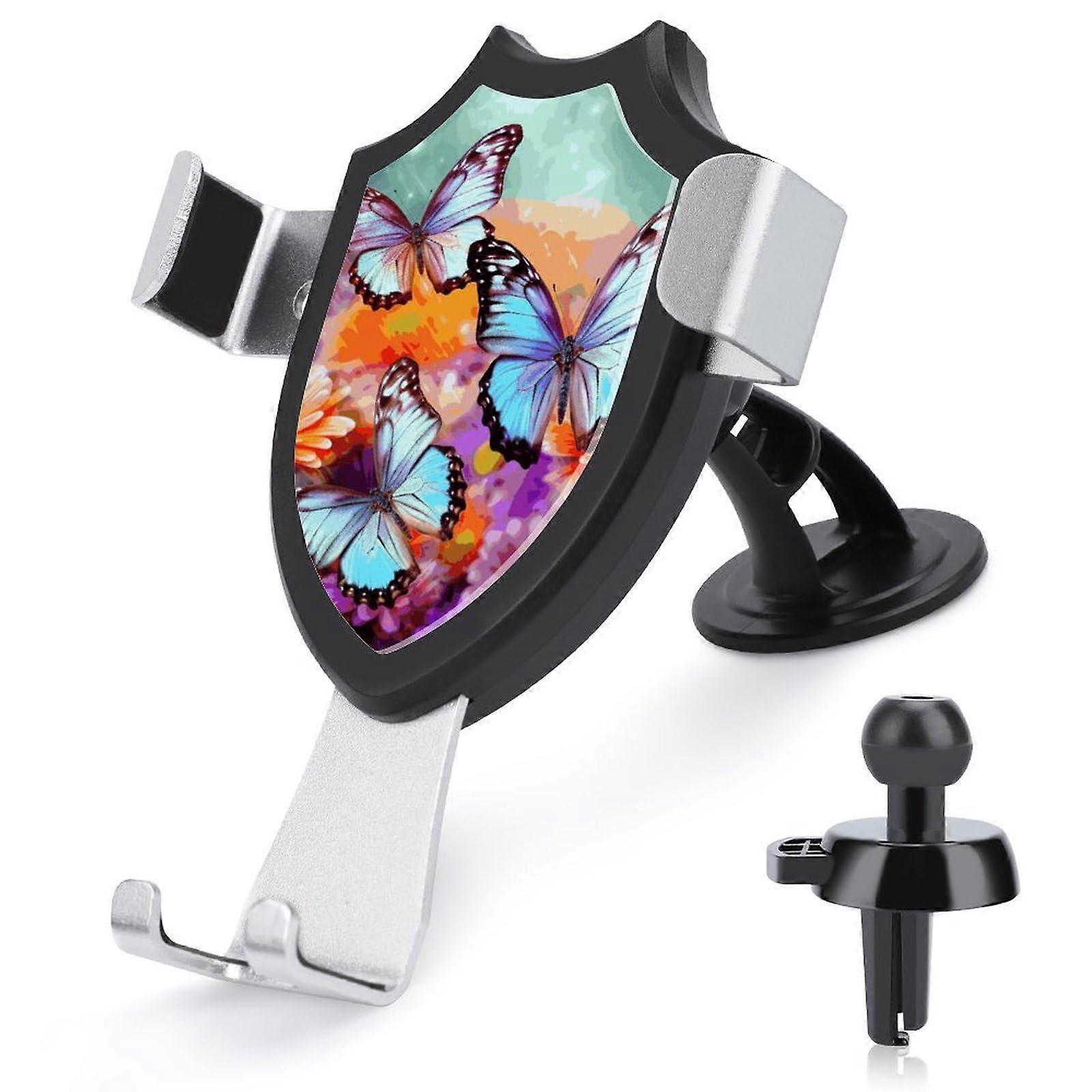 Flowers Colorful Butterfly Car Phone Holder Mount Suction Cup for All Smartphone Models, Adjustable Angle, Durable Design