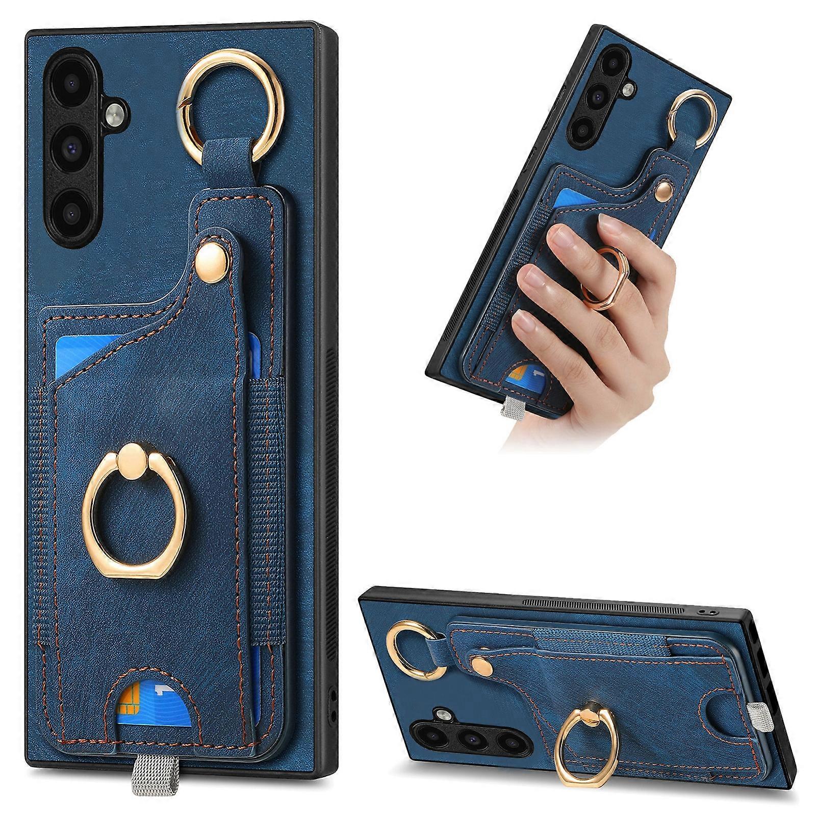 Retro Skin-feel Ring Card Bag Phone Case with Hang Loop
